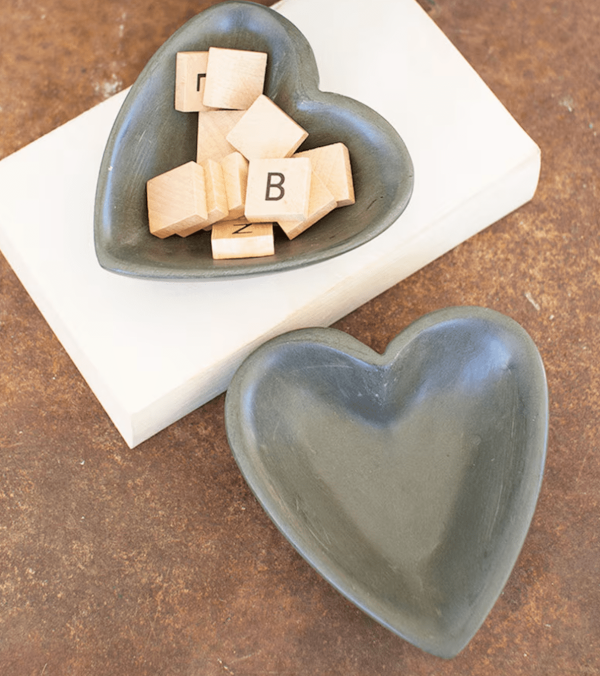 Carved Stone Heart Bowl, Gray